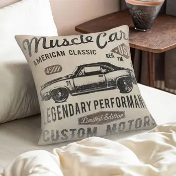Ретро американска мускулна калъфка за кола, памучна ленена възглавница, декорация на дома, офис диван, дрямка, прозорец на залива, 18x18