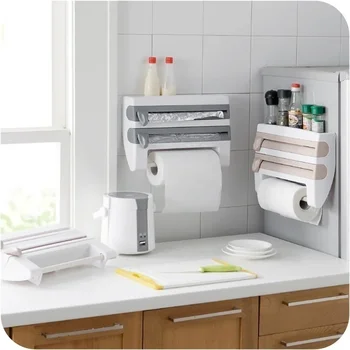 Хладилник хартия кухня пластмасови прилепване обвивка висящи филм за съхранение стена организатор резачка кърпа притежателя багажник