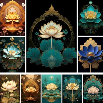 Цветя Lotus Diamond Живопис Къща Декорация Диамантена мозайка Нови комплекти за кръстат бод 2023 Занаятчийски консумативи за възрастни Майка Деца