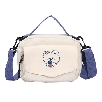 Чанти за рамо Малки жени платно рамо чанти карикатура печат мода мини кърпа чанти телефон Crossbody чанта за сладко момиче чанта
