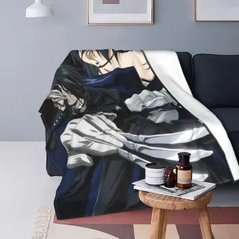 Черен иконом аниме корал руно плюшени хвърлят одеяла Ciel Phantomhive Kuroshitsuji одеяла за легло на открито лек юрган