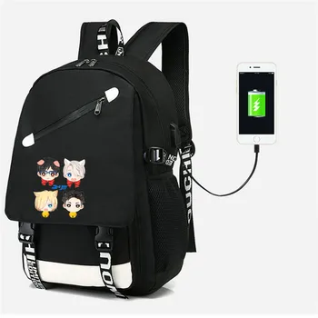Юрий на лед Раница за кънки USB чанта Пътуване през рамо Ученическа чанта USB Мода тийнейджъри Ежедневни Чанта за лаптоп Подарък