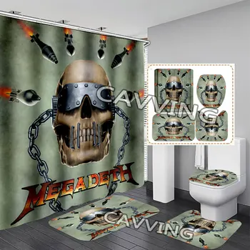 Rock Band 3D печатни душ завеса водоустойчива баня завеса против хлъзгане баня мат комплект тоалетни килими килим Начало 04
